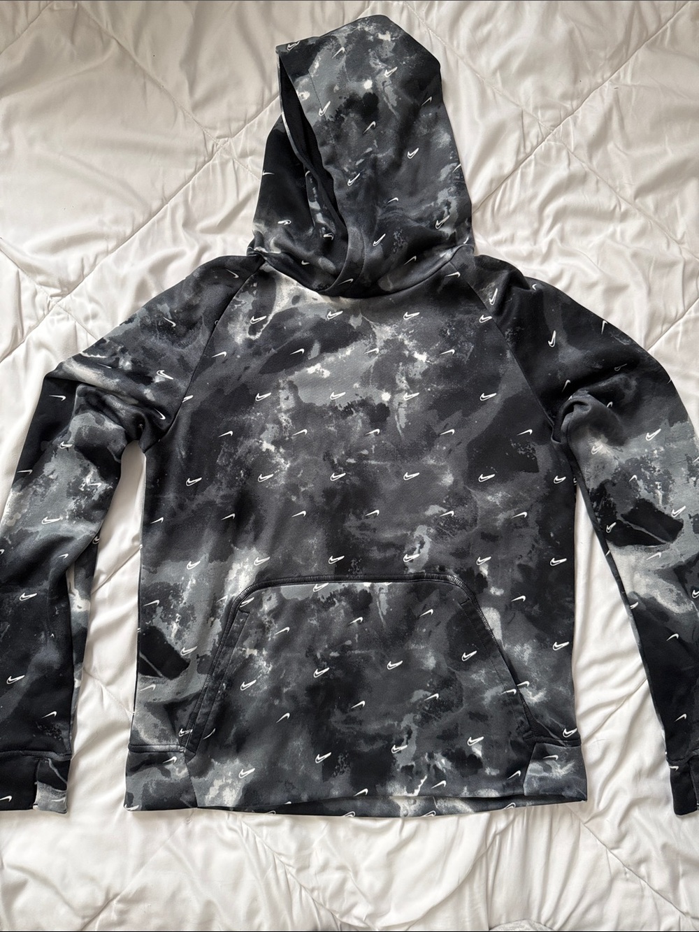 Nike Black & White Marble-Print Pullover Hoodie